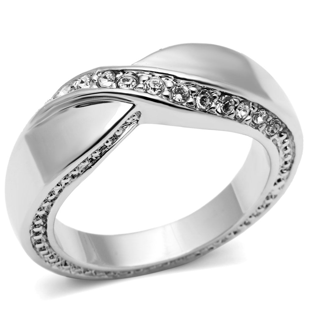 3W264 - Rhodium Brass Ring with Top Grade Crystal in Clear