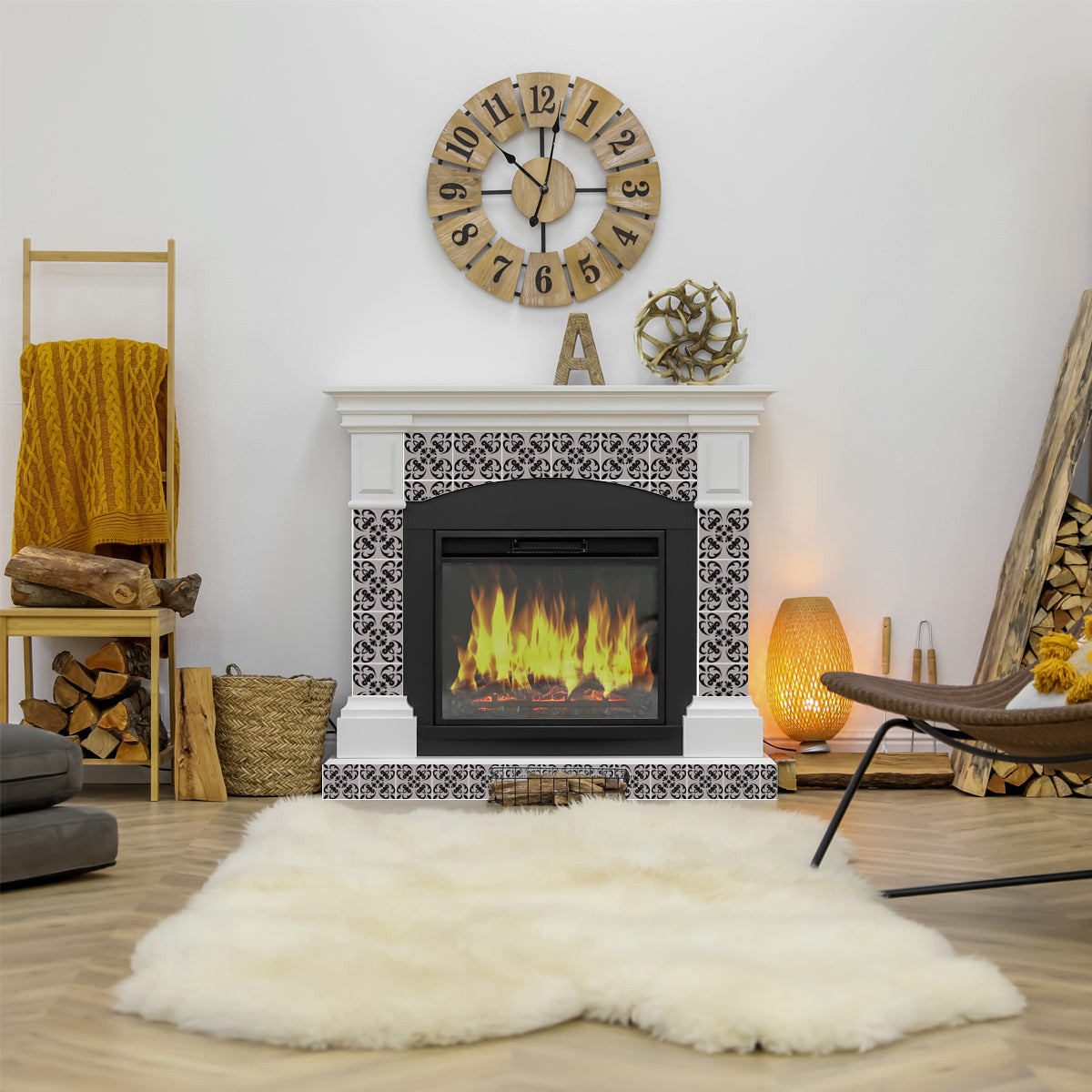 12" X 12" Black and White Orchid Peel and Stick Removable Tiles