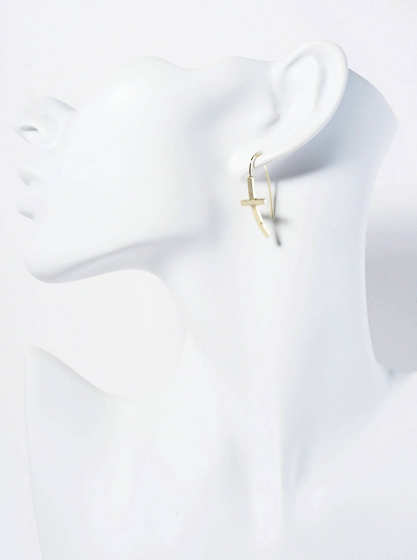 Polished Silver -Rhodium Cross Drop Wire Hook Earring
