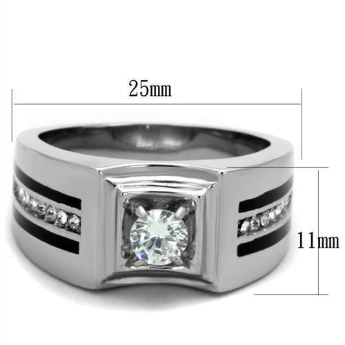 TK1814 - High polished (no plating) Stainless Steel Ring with AAA Grade CZ in Clear