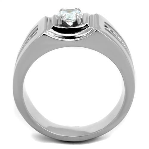 TK1814 - High polished (no plating) Stainless Steel Ring with AAA Grade CZ in Clear