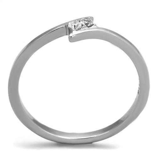 TK2121 - High polished (no plating) Stainless Steel Ring with AAA Grade CZ in Clear