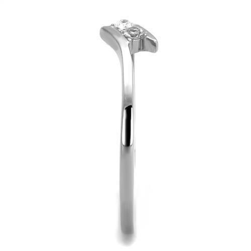 TK2121 - High polished (no plating) Stainless Steel Ring with AAA Grade CZ in Clear