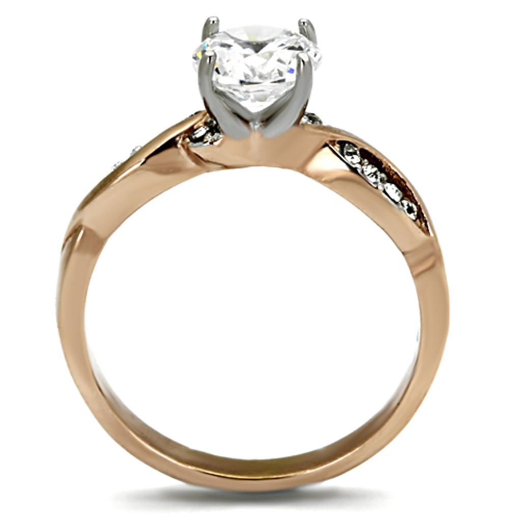 TK1163 - Two-Tone IP Rose Gold Stainless Steel Ring with AAA Grade CZ in Clear