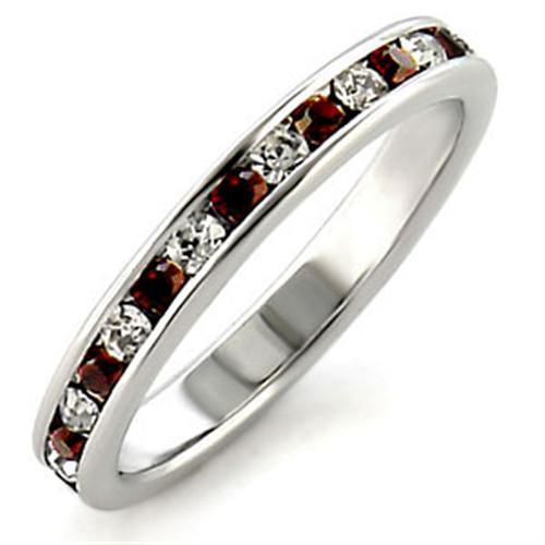 LOA508 -High-Polished 925 Sterling Silver Ring with Top Grade Crystal in Garnet