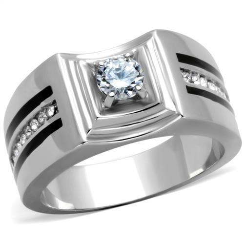 TK1814 - High polished (no plating) Stainless Steel Ring with AAA Grade CZ in Clear