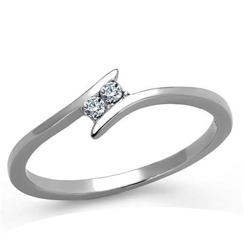 TK2121 - High polished (no plating) Stainless Steel Ring with AAA Grade CZ in Clear