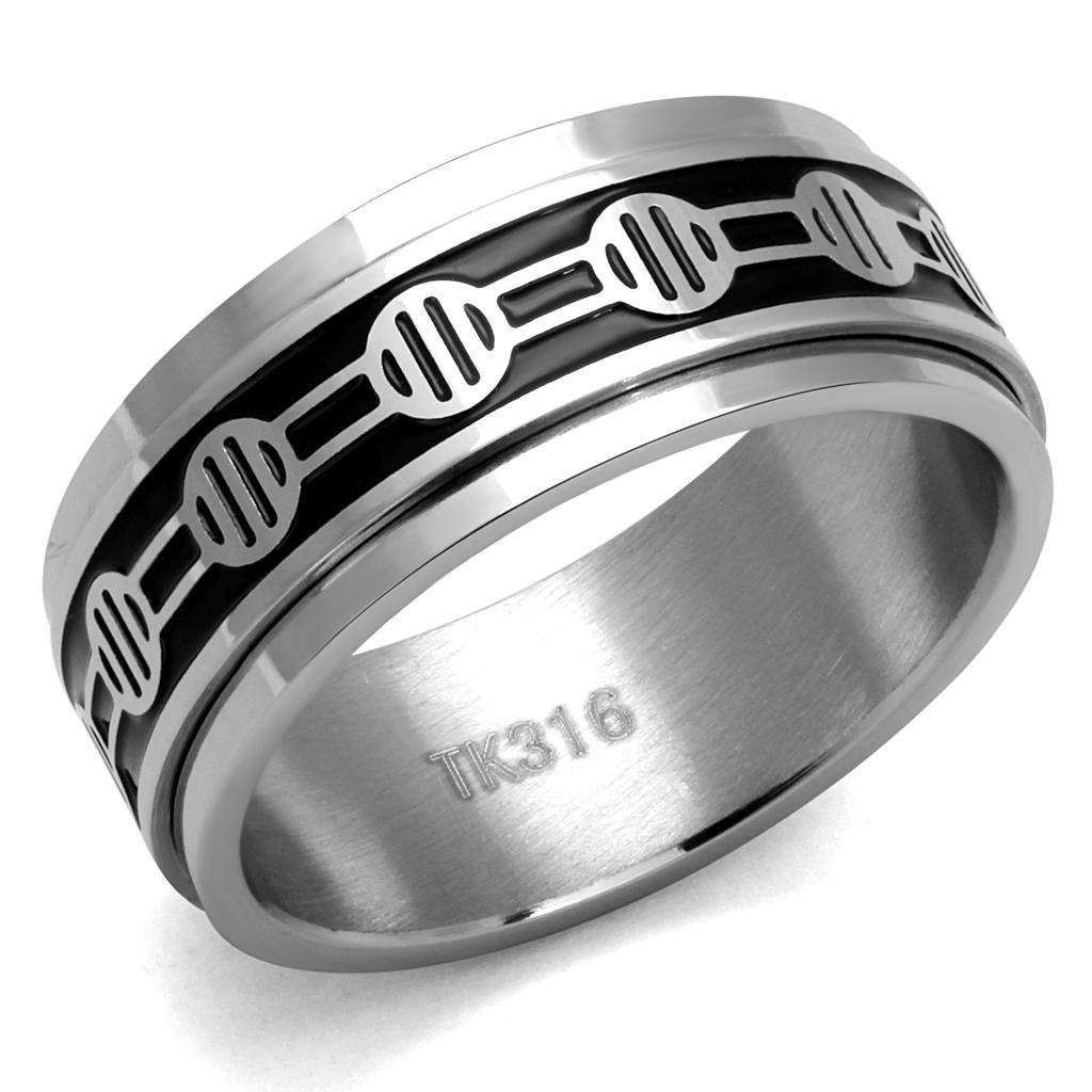 TK2924 - High polished (no plating) Stainless Steel Ring with Epoxy in Jet