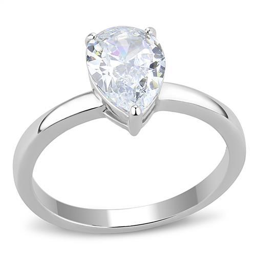 TK3251 - High polished (no plating) Stainless Steel Ring with AAA Grade CZ in Clear