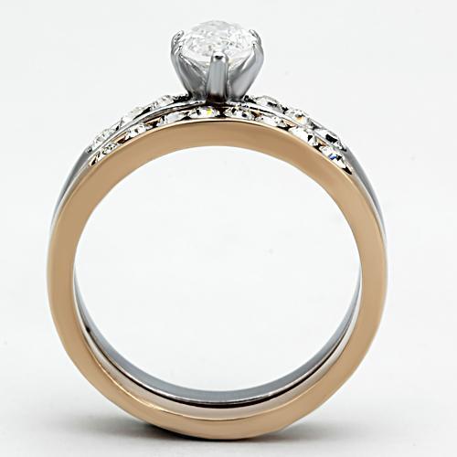 TK965 - Two-Tone IP Rose Gold Stainless Steel Ring with AAA Grade CZ in Clear