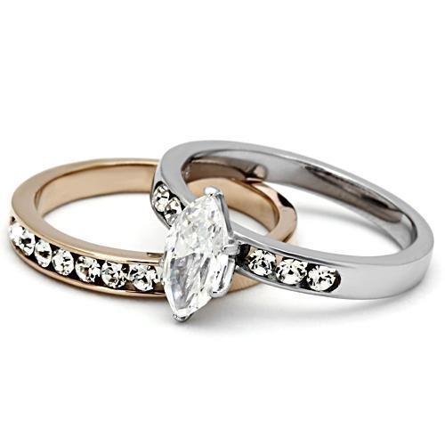 TK965 - Two-Tone IP Rose Gold Stainless Steel Ring with AAA Grade CZ in Clear