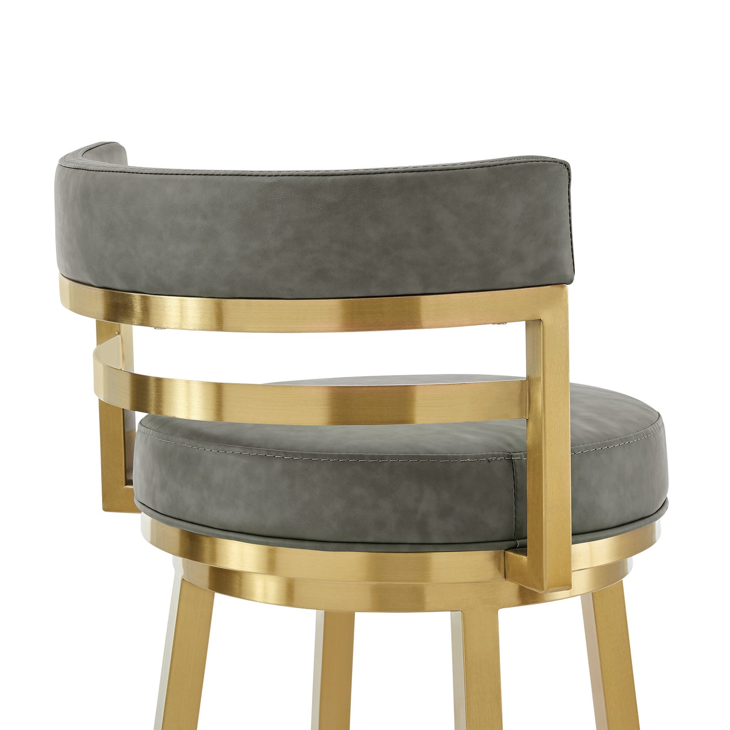 Swivel Bar Chair 26" Gray and Gold Faux Leather and Stainless Steel Low Back Counter Height