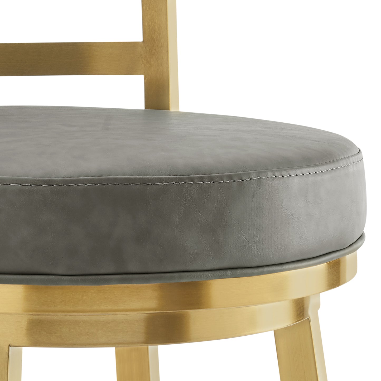 Swivel Bar Chair 26" Gray and Gold Faux Leather and Stainless Steel Low Back Counter Height