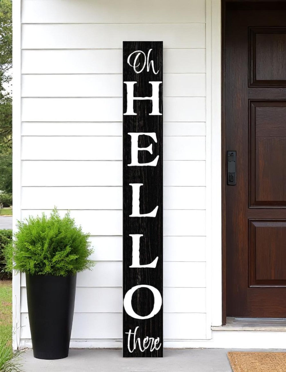 There Porch Sign 72" Black And White Solid Wood Hello