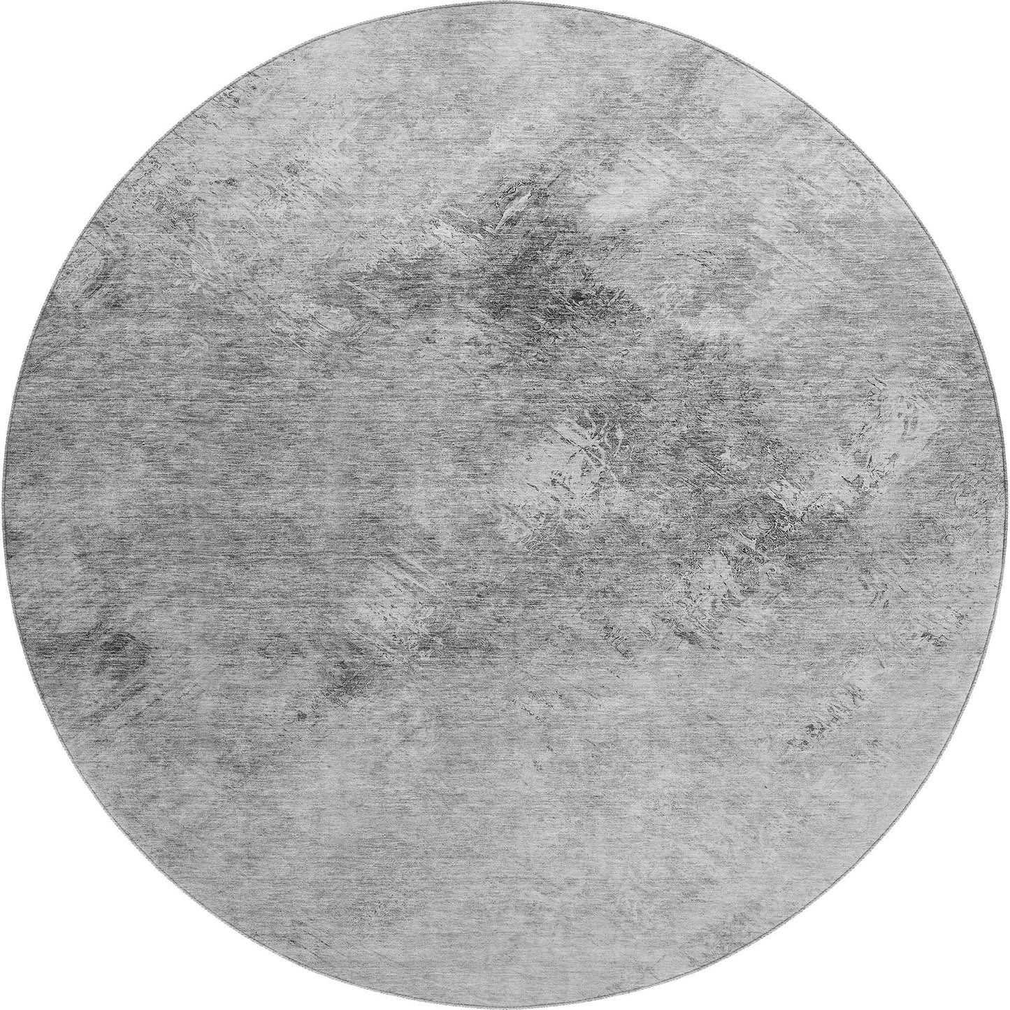 8' Silver And Gray Abstract Washable Round Rug With UV Protection