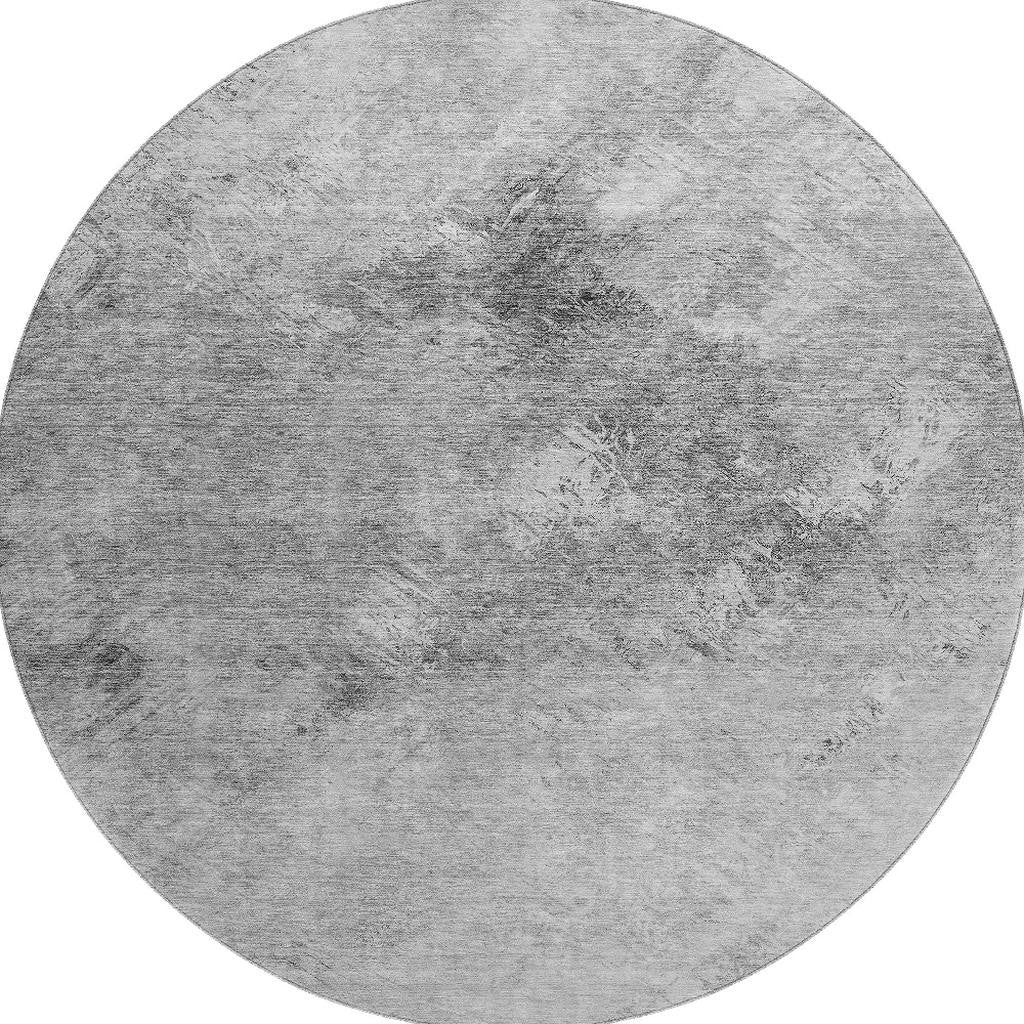 8' Silver And Gray Abstract Washable Round Rug With UV Protection