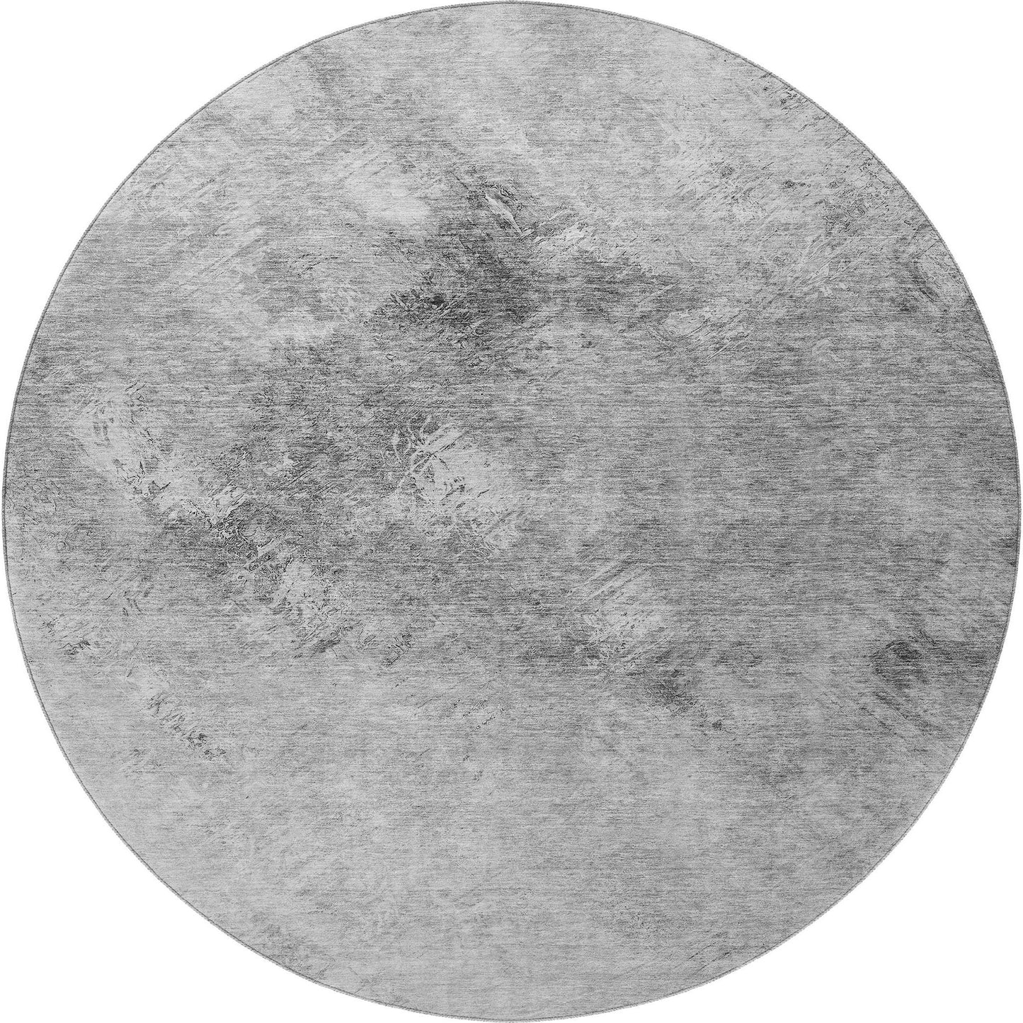 8' Silver And Gray Abstract Washable Round Rug With UV Protection