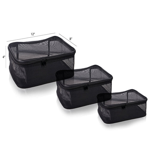 Assorted Size Cosmetics Travel Bag - Black Mesh - 3PC Set